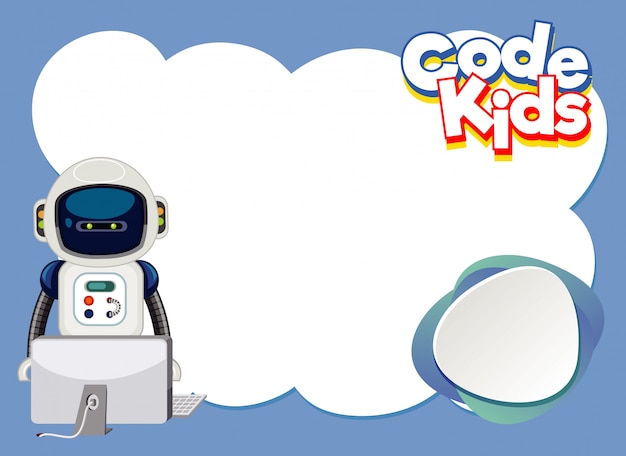 Vector note design template with robot and computer