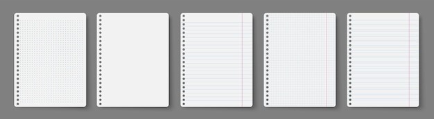 Vector notebook line squared dot diary template notepad empty page set vector blank white list mock up