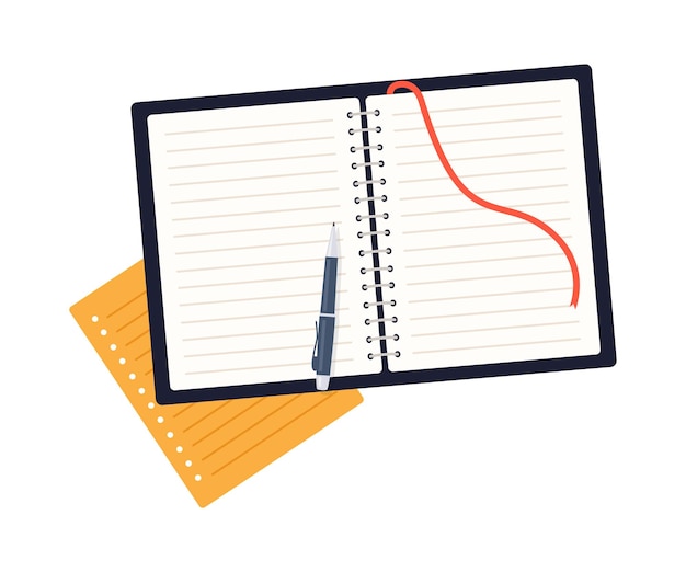Vector notebook and pen flat design stock illustration