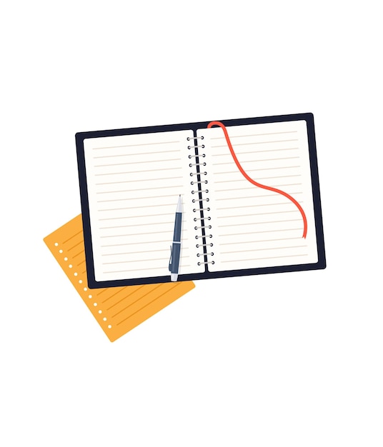 Vector notebook and pen flat design stock illustration