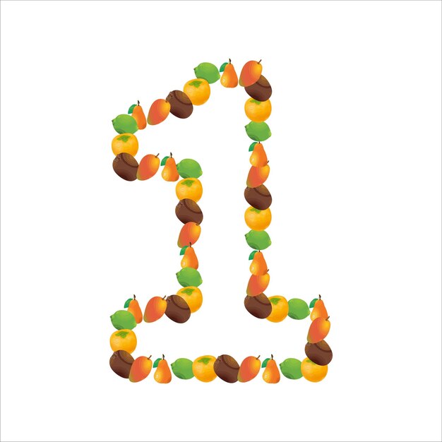 Vector number 1 drawn with fruit on white background