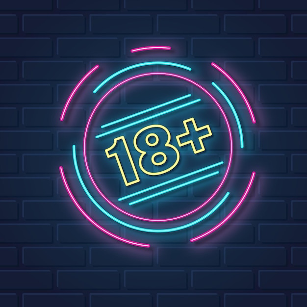 Vector number 18+ in neon style