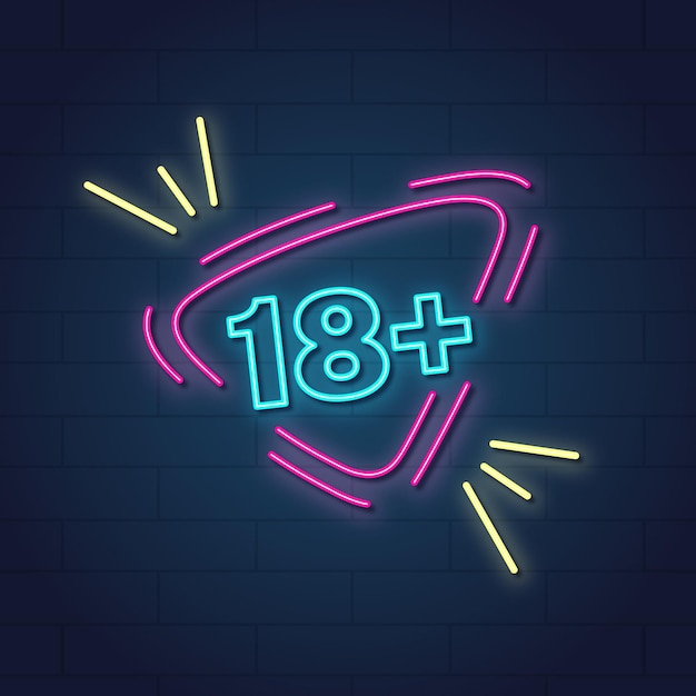Vector number 18+ in neon style
