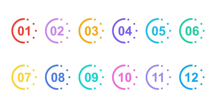 Number pointer vector set.  Bullet  points. Numbers marker. From 1 to 12. Vector 10 EPS.
