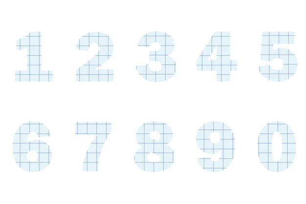 Vector numbers from zero to nine cut out of square line blue paper flat vector design
