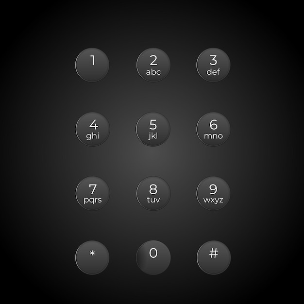 Vector numerical keypad with twelve round buttons arranged in a grid
