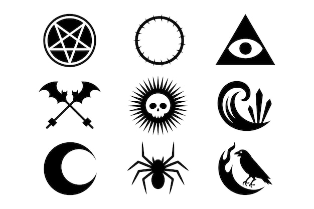 Vector occult symbols and creatures pentagram triangle