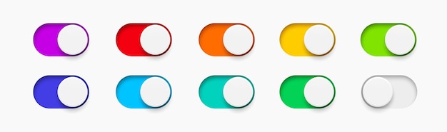 Vector on and off toggle switch buttons material design multicolored switch buttons set