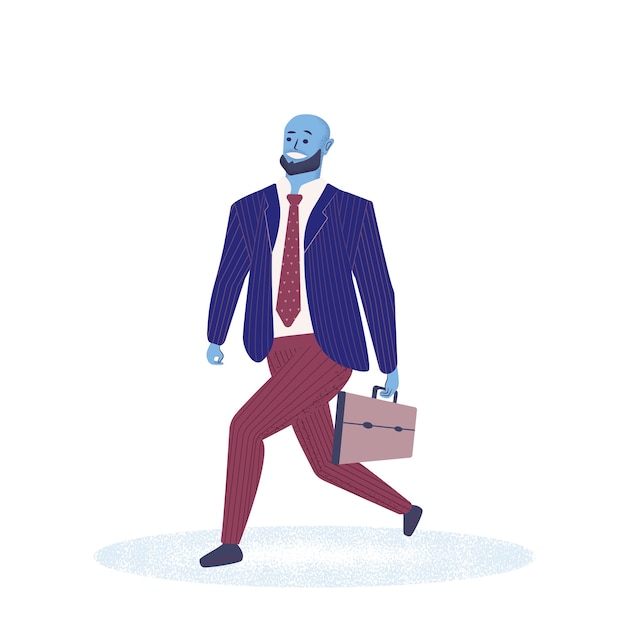 Vector office worker or businessman with briefcase walking to work.
