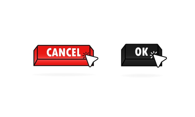 Vector ok and cancel button with cursor, pointer. web window button icon. vector 