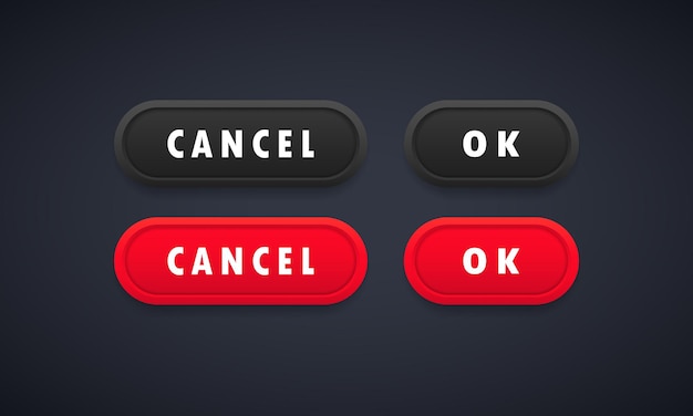 Vector ok and cancel web buttons set. rounded buttons with symbols for web and ui design. vector on isolated background. eps 10.