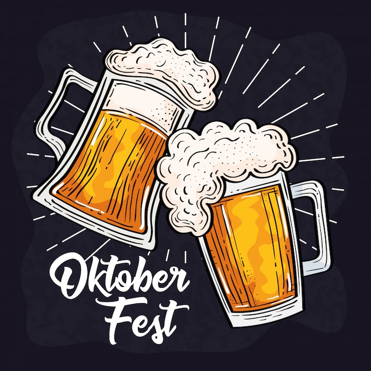 Vector oktoberfest festival celebration with jars beer
