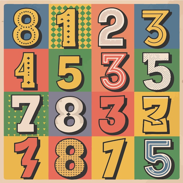 Vector old numbers 1970th illustrations