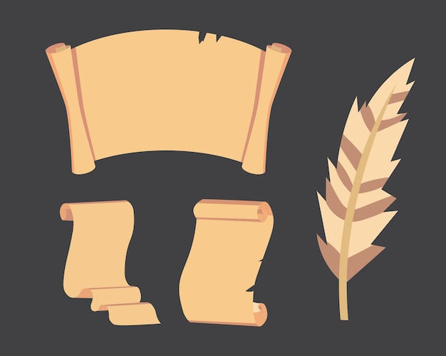 Vector old paper scroll  set. retro document script with copyspace. vintage blank and letter illustrations.