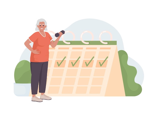 Vector old woman regular exercise flat concept vector illustration