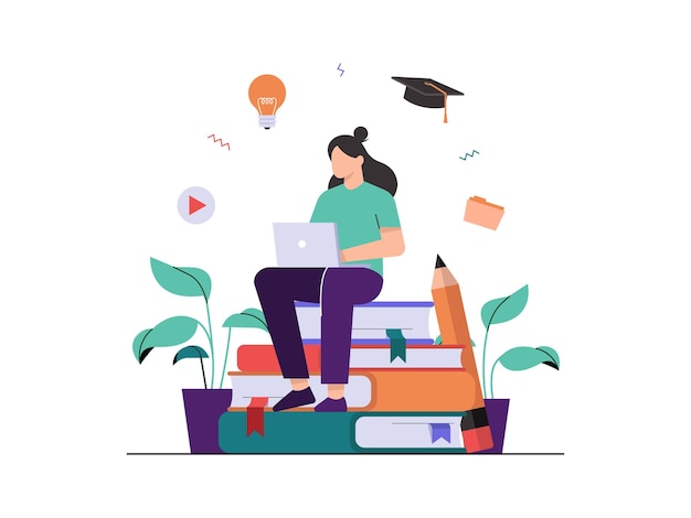 Vector olinene library and online learning illustration