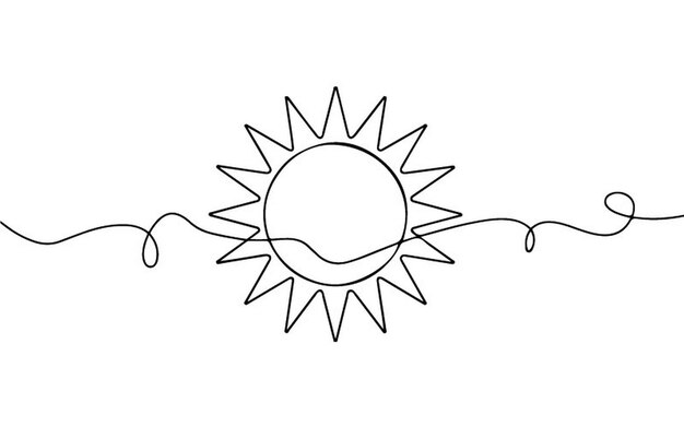 Vector oneline sun continuous one line drawing vector art