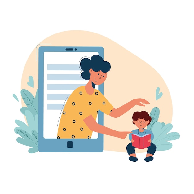 Vector online babysitting and education concept vector flat