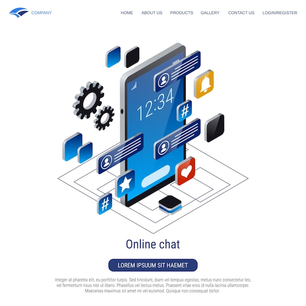 Vector online chat 3d isometric vector concept illustration