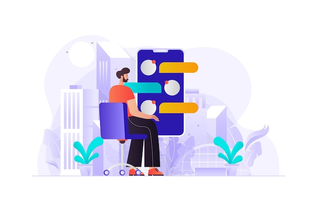 Vector online customer chat flat illustration