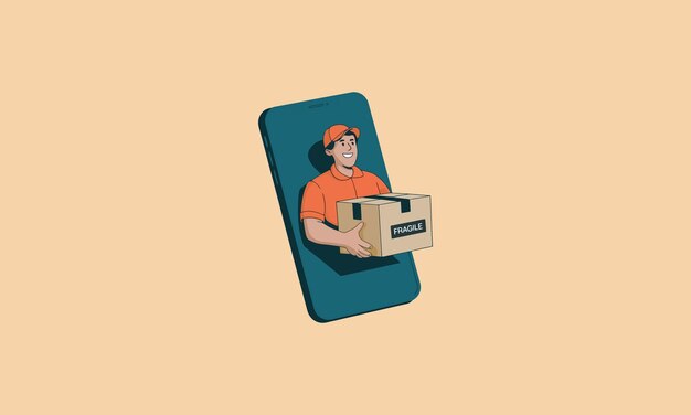 Vector online delivery service through a smartphone illustration