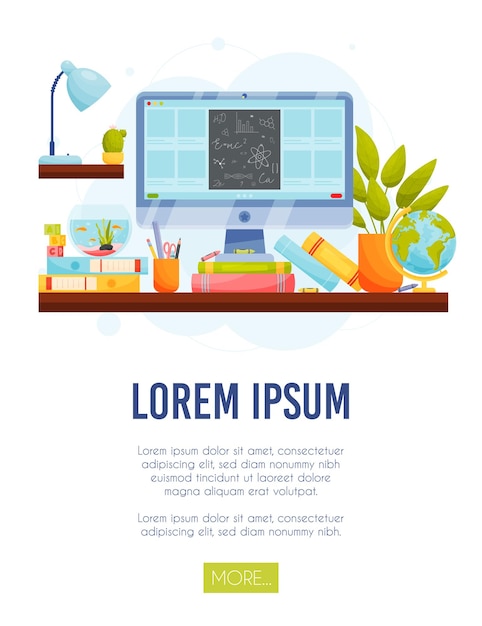 Vector online education concept home workspace remote education vector illustration