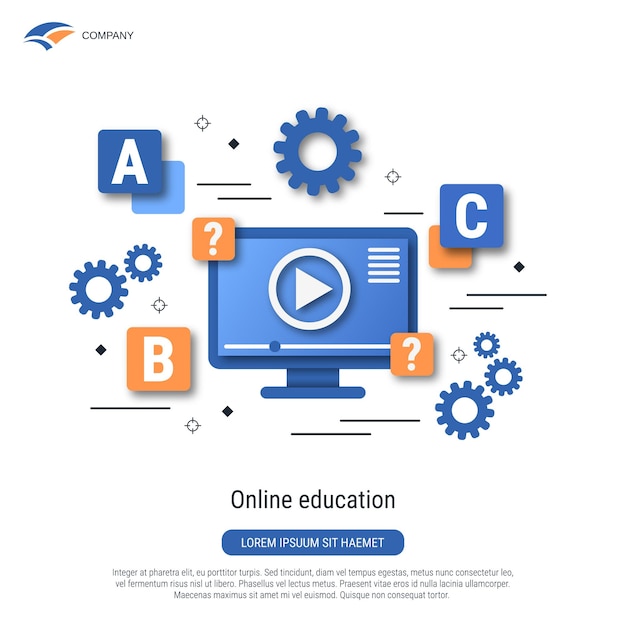 Vector online education distant learning teaching modern flat style vector concept illustration