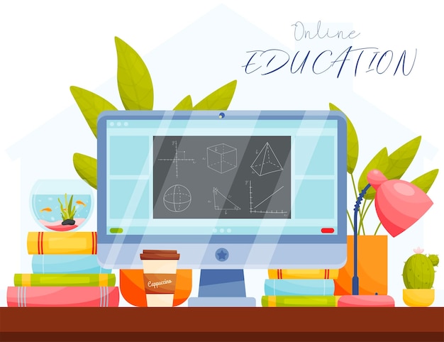 Vector online education remote learning concept vector illustration