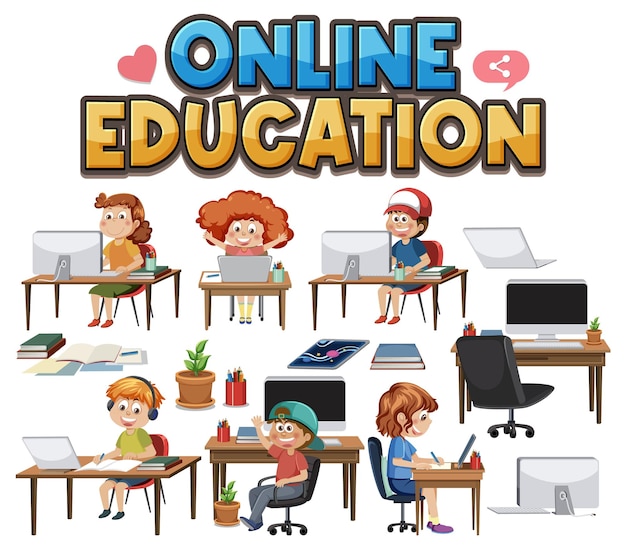 Vector online education with cartoon character