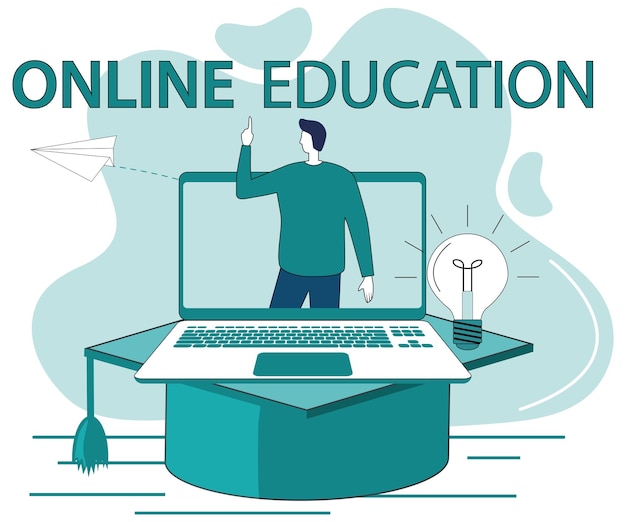 Vector online educationthe concept of getting an education through a video conference
