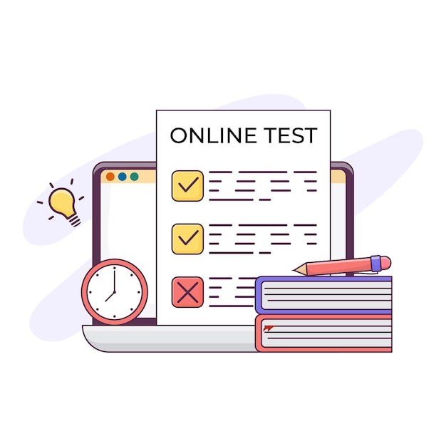 Vector online exam platform concept with laptop online education concept
