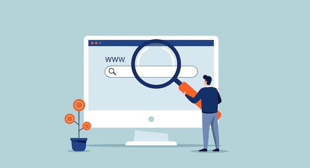 Vector online search and exploration with magnifying glass and computer screen