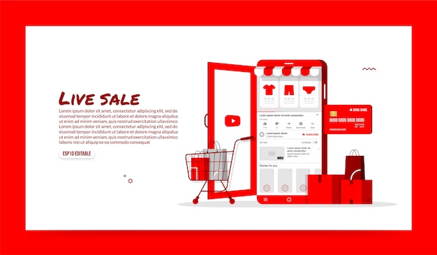 Vector online shopping on social media application, mobile store and e-commerce concept