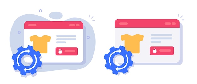 Vector online store shop development setting up icon set internet ecommerce web site software optimizing