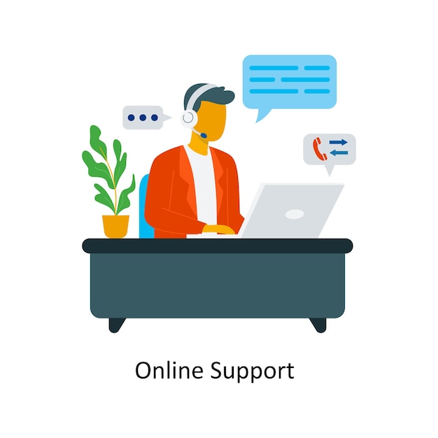 Vector online support concept flat icon style illustration
