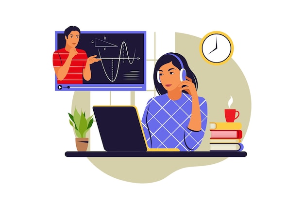 Vector online tutorial concept learning courses tutorials vector illustration flat