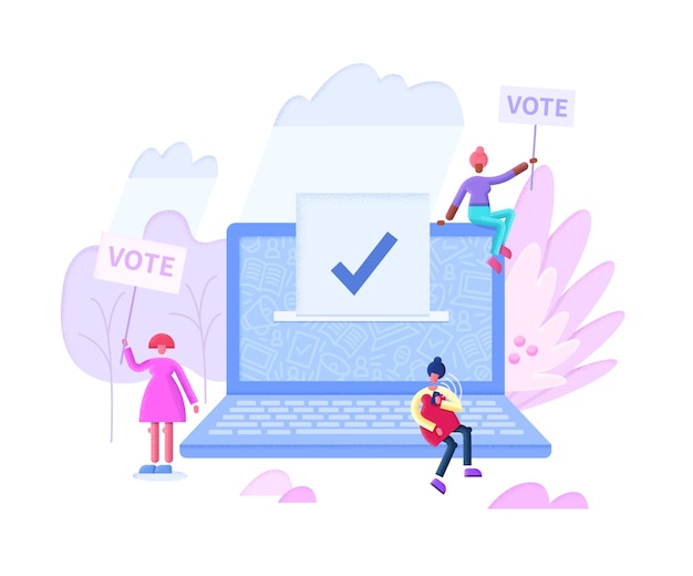 Vector online voting concept flat illustration with computer screen