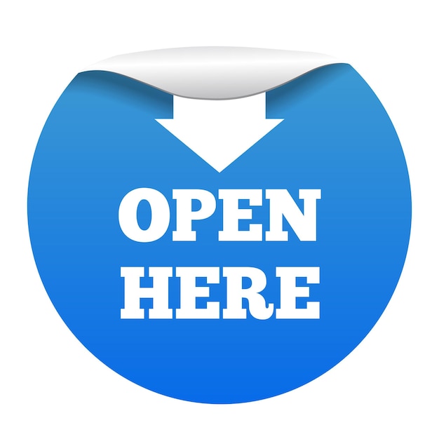 Vector open here vector sticker blue color