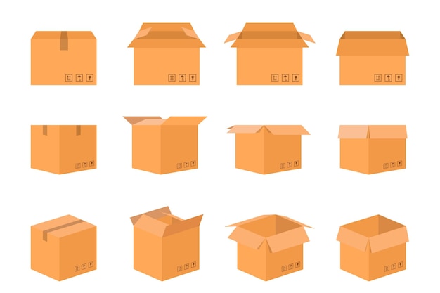 Vector opened and closed cardboard box vector illustration