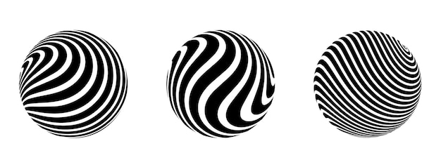 Vector optical illusion in the shape of distorted sphere abstract vector background with black and white lines pattern distorted textures