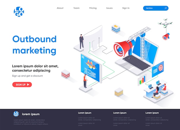 Vector outbound marketing isometric landing page
