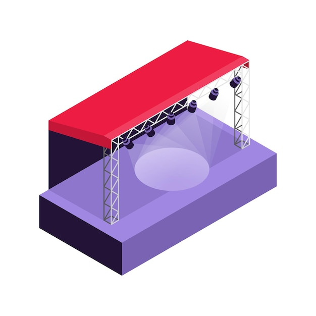 Vector outdoor empty concert stage on white background isometric vector illustration