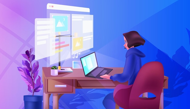 Vector overworked developer creating website ui web application development program software optimization concept horizontal vector illustration