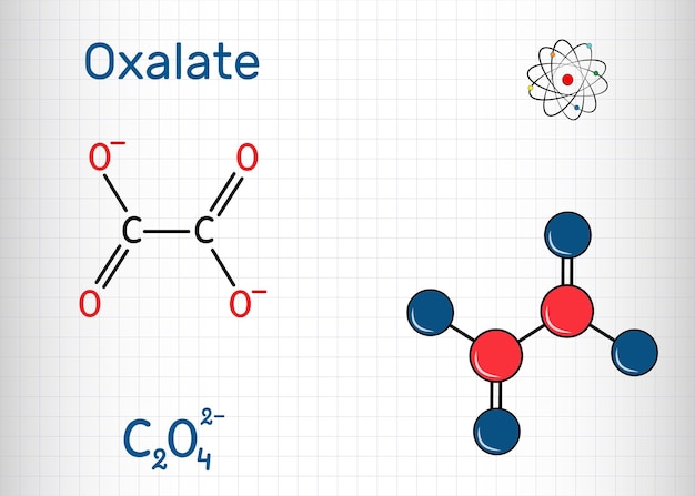 Vector oxalate anion ethanedioate molecule structural chemical formula and molecule model