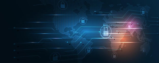 Vector padlock security cyber digital concept abstract technology background protect system innovation vector illustration