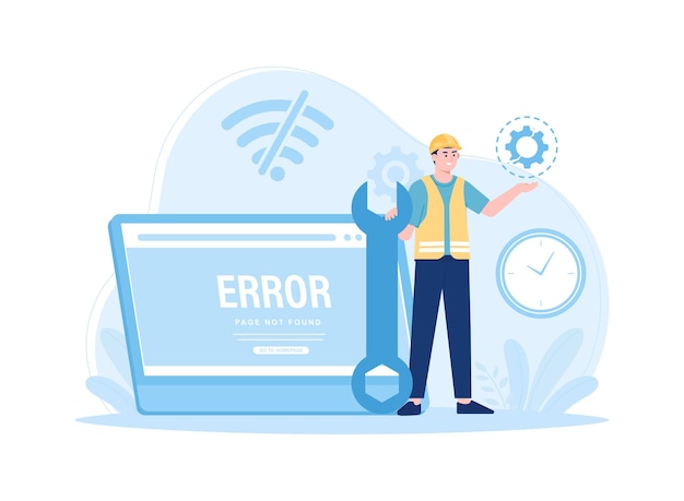 Vector page error or internet not found on network problem trending concept flat illustration