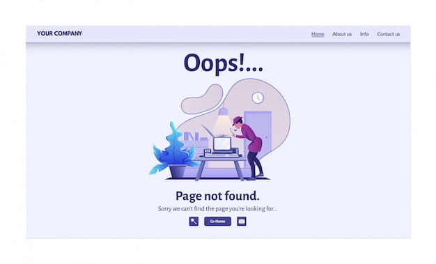 Vector page not found  error message for website  illustration. warning alert, network connection problem, internet search failure landing page