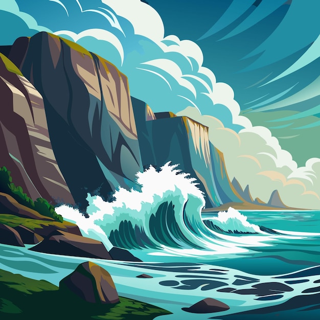 Vector a painting of a wave breaking on a beach