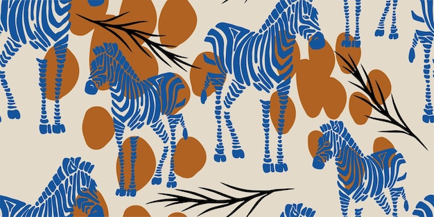 Vector a painting of zebras hand drawn abstract seamless pattern creative collage