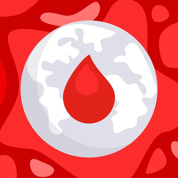 Vector pale planet on a blood red background with a drop of blood disease cancer aids diabetes